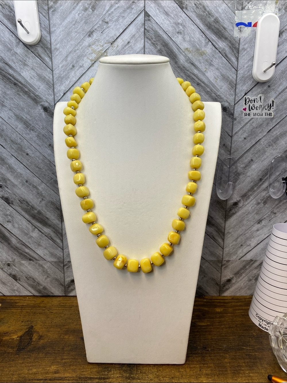 Yellow Gemstone silver ball Aprilsplace necklace 24 inch